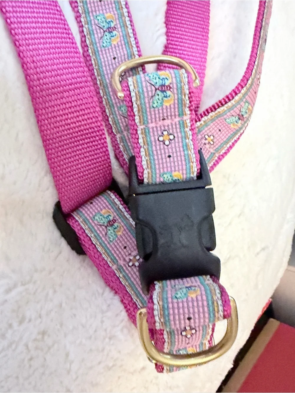 Pink Bistro Tile Dog Harness - Adjustable, size Medium